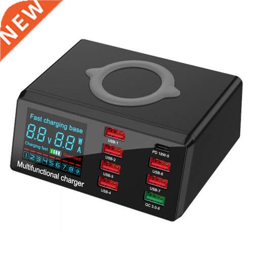 100W 8 Port USB Charger Hub PD Quick Charge 3.0 Adapter LED