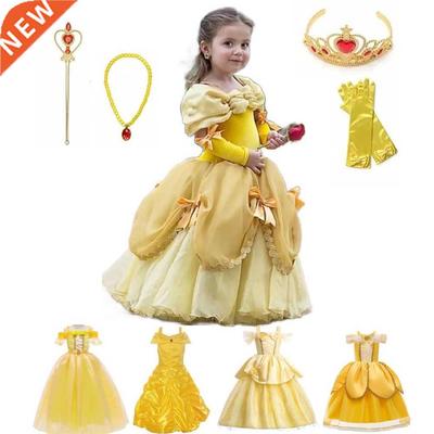 Princess Belle Dress for Girl Kids Floral Ball Gown Child Co