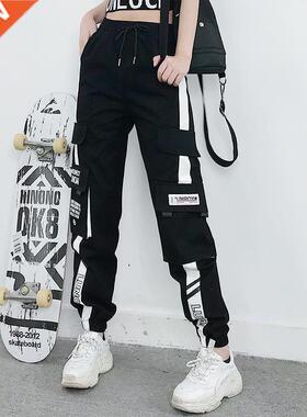 Women Elastic Waist Loose Sreetwear Cargo Pants Female Fashi
