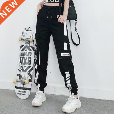 Women Elastic Waist Loose Sreetwear Cargo Pants Female Fashi
