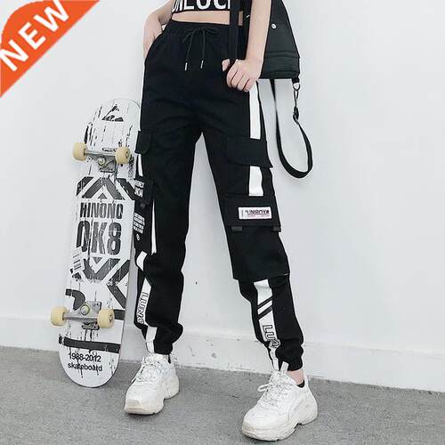 Women Elastic Waist Loose Sreetwear Cargo Pants Female Fashi