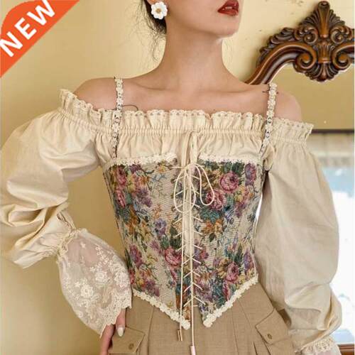 2022 New Style Vintage Print Halter Tops Female Chic Corset