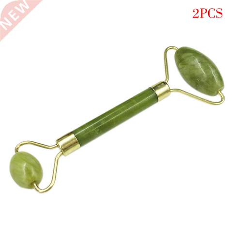 2PCs Facial Massage Roller Double Heads Jade Stone Face