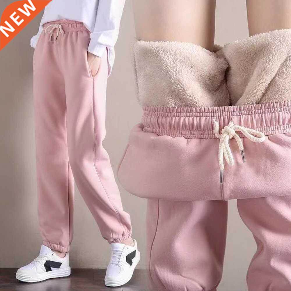 2022 Winter Women Fleece Pants Solid Color Thick Plush Warm