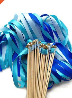 50pcs/lot Three Dfferent Blue weddng Rbbon Wands Wth Gol