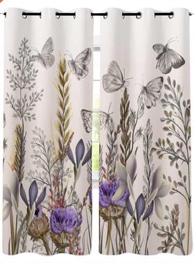 Feld Flowers and Butterfles Vntage Style Wndow Curtans