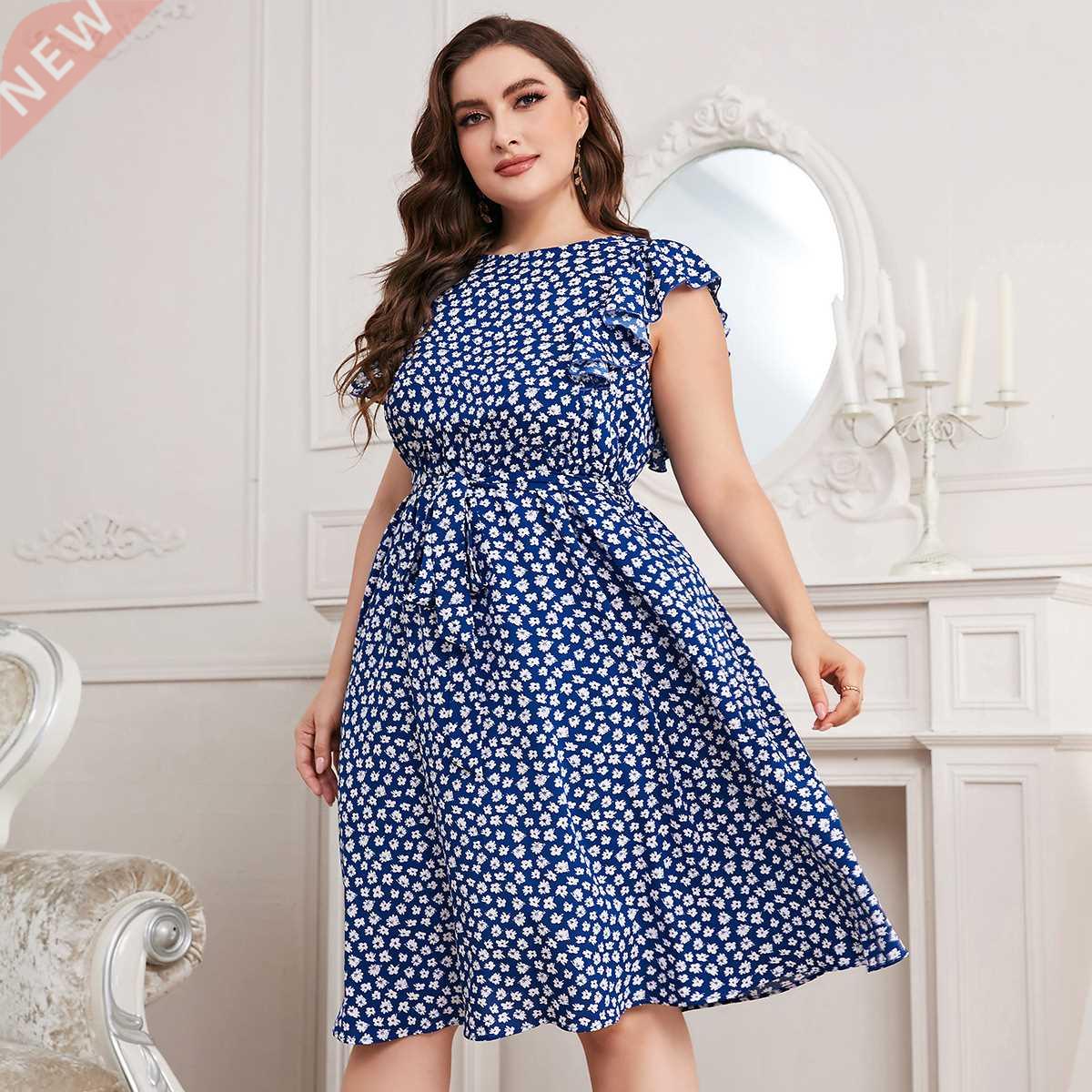 plus size women summer short dresses 大码女士印花大摆连衣裙图片