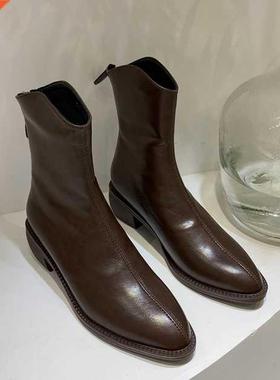 2021 Women boots ankle boots Thick heel pointed women Genu