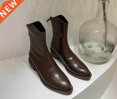 2021 Women boots ankle boots Thick heel pointed women Genu