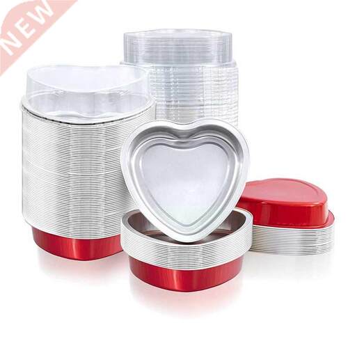 50PCS Heart Shaped Cake Pans For Baking Aluminum Cupcake