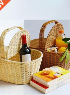 Picnic Basket Woven Rattan Basket with Lid Camping Storage