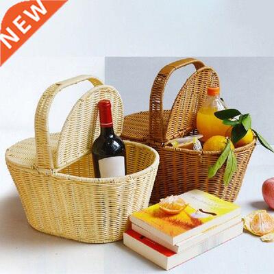 Picnic Basket Woven Rattan Basket with Lid Camping Storage