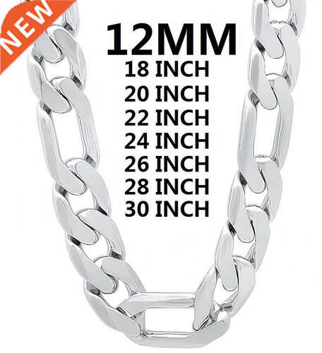 solid 925 Stamped Silver color necklace for men classic 12MM