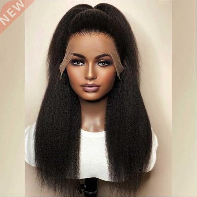 Long 250 Density Natural Black Lace Front Kinky Straight Wig