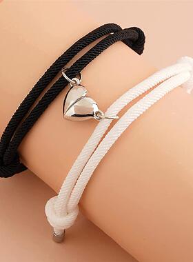 1Pair Two halves Heart Magnetic Bracelet Steel Pendant Coupl