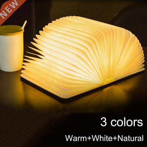 Portable 3 Colors 3D Creative LED Book Night Light Wooden 5V