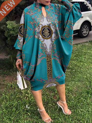 Knee-Length Dress 2022 VONDA Women Long Sleeve O Neck Floral