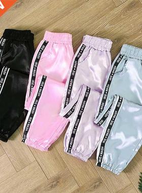 Summer Bg Pocket Satn Pants Women Glossy Sport Rbbon Tr
