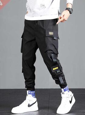 Harajuku Ribbons Harem Joggers Men Cargo Pants Fashion Draws