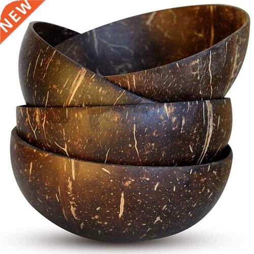 4pcs Natural Coconut Shell Bowl Fruit Salad Noodle Rice