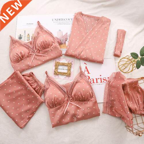 Spring Autumn Pajamas Suit Women Spwear Set Silk Satin Ki