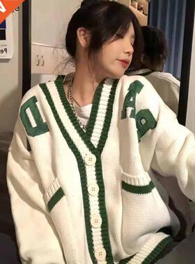 Women V Neck Knitted Cdigan Sweater Female Vintage Houndst