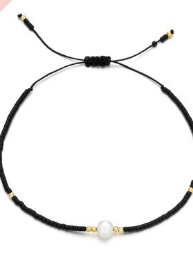 ZMZY Thin Natural Pearl Bracelet Miyuki Beads Handmade Black