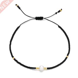 ZMZY Thin Natural Pearl Bracelet Miyuki Beads Handmade Black