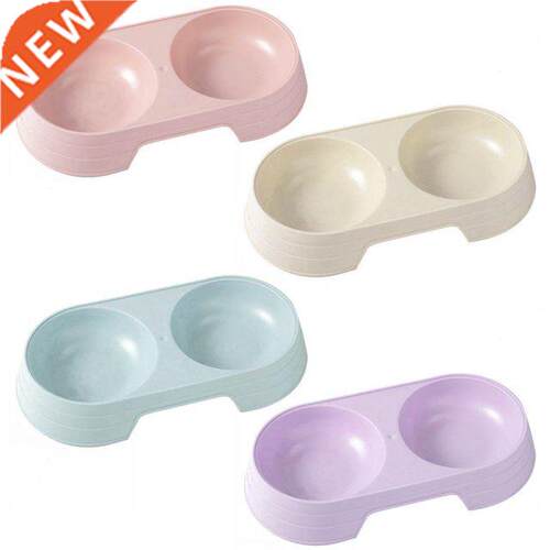 Double Pet Bowls 2 in 1 Candy Color Dog Food Water Feeder Pe