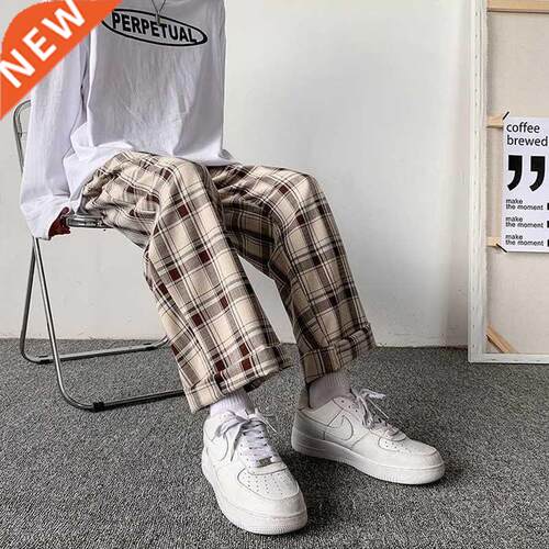 Men Pants Plaid Loose Comfortable Retro Casual All-match El