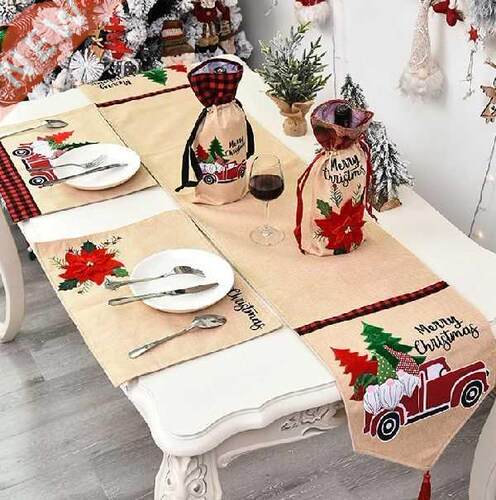 1PC Christmas Decorative Tablecloth Xmas Flower Cartoon Car