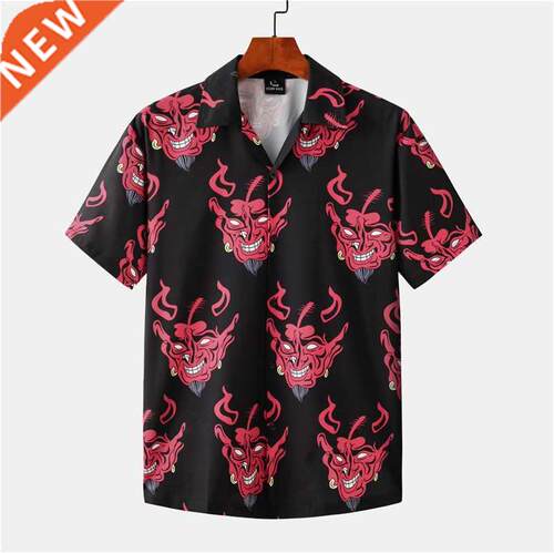 Devil Full Printed Short Sleeve Shirts Men Summer Floral Loo