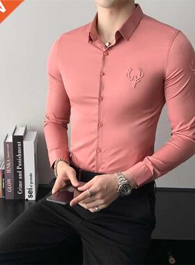 British Plus Size 5XL Men Dress Shirts Fashion 2022 Long Sle