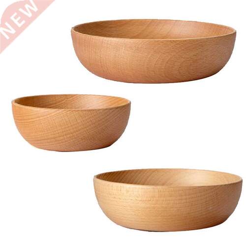 1 Pcs Beech Wood Round Serving Bowl,Individual Salad Bowl, S