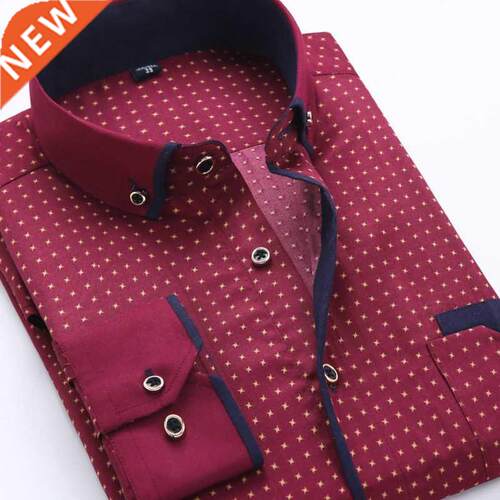 Printed Men Dress Shirt New Fashion Men's Slim Fit Social Bu