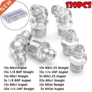 130Pcs Portble Hydrulic Glvnized Metl Grese Nipples Fi