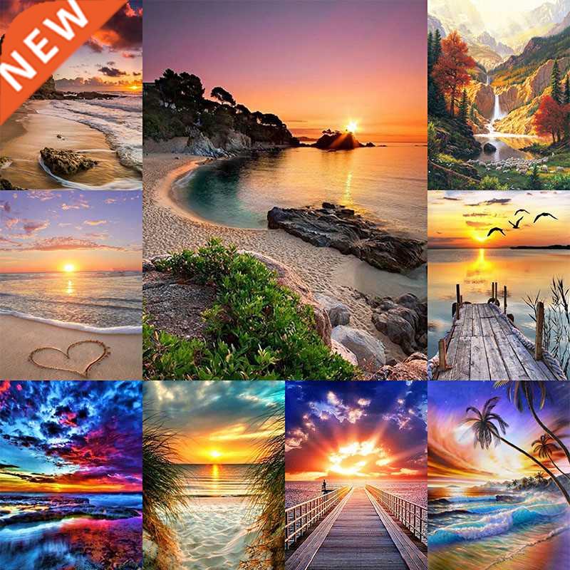 Dimond Pinting 5D DIY Lndscpe Sunset Se Cross Stitch Fu