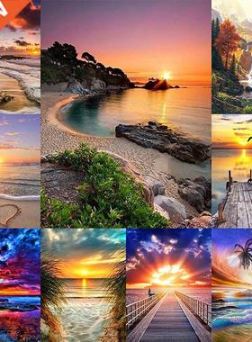 Dimond Pinting 5D DIY Lndscpe Sunset Se Cross Stitch Fu