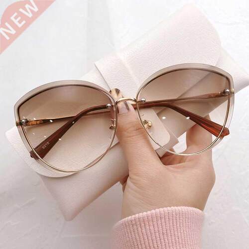 High Quality women's Oval Rimless Sunglasses Lady Metal Cay