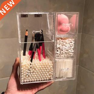 Acrylic Makeup Brush Organizer with Pearls Drawers for Cot
