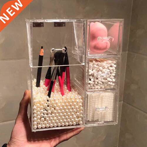 Acrylic Makeup Brush Organizer with Pearls  Drawers for Cot