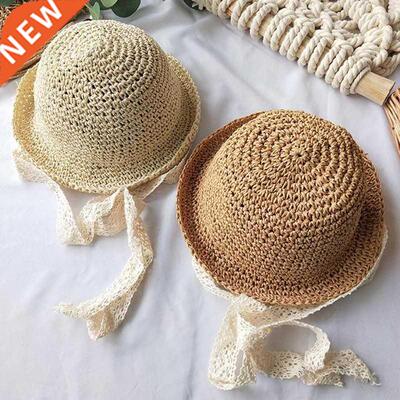 Summer Korean Baby Boy Girl Straw Hats Lace Strap Crochet Ch