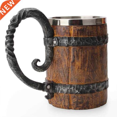 500ml Simulation Crude Wood Mug Double Wall Insulated Beer C