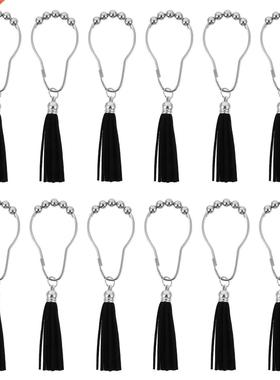 12pcs Tassel Rollerball Bathroom Curtain Rings Home Shower