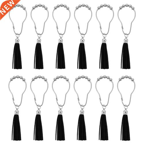 12pcs Tassel Rollerball Bathroom Curtain Rings Home Shower