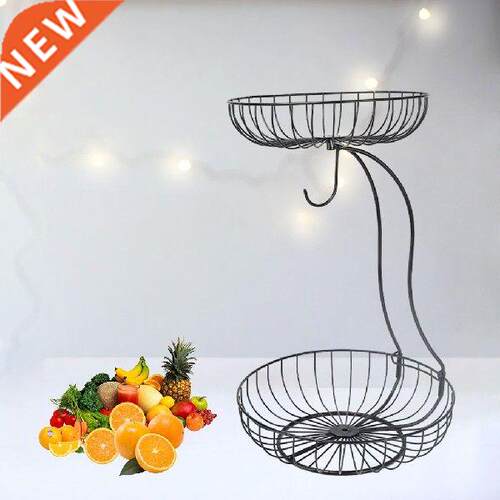 Decorative Metal Frame 2-Tier Fruit Basket Holder Kitchen