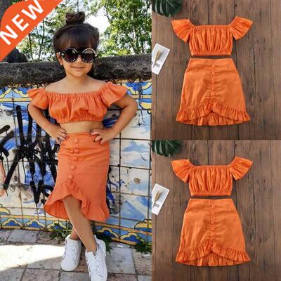Summer Kids Baby Girls Off Shoul Crop T-shirt Tops Dress