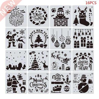 16pcs/set  Merry Christmas Drawing Stencil Templates Embo