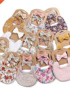 3 pcs newborn double-sided bib baby headband fringed saliva