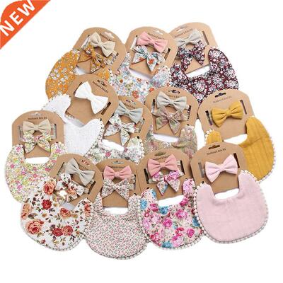 3 pcs newborn double-sided bib baby headband fringed saliva